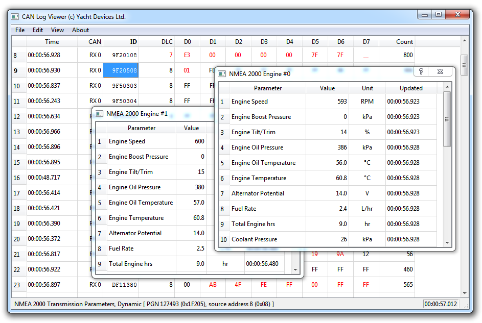 Yacht Devices CAN Log Viewer software screenshot