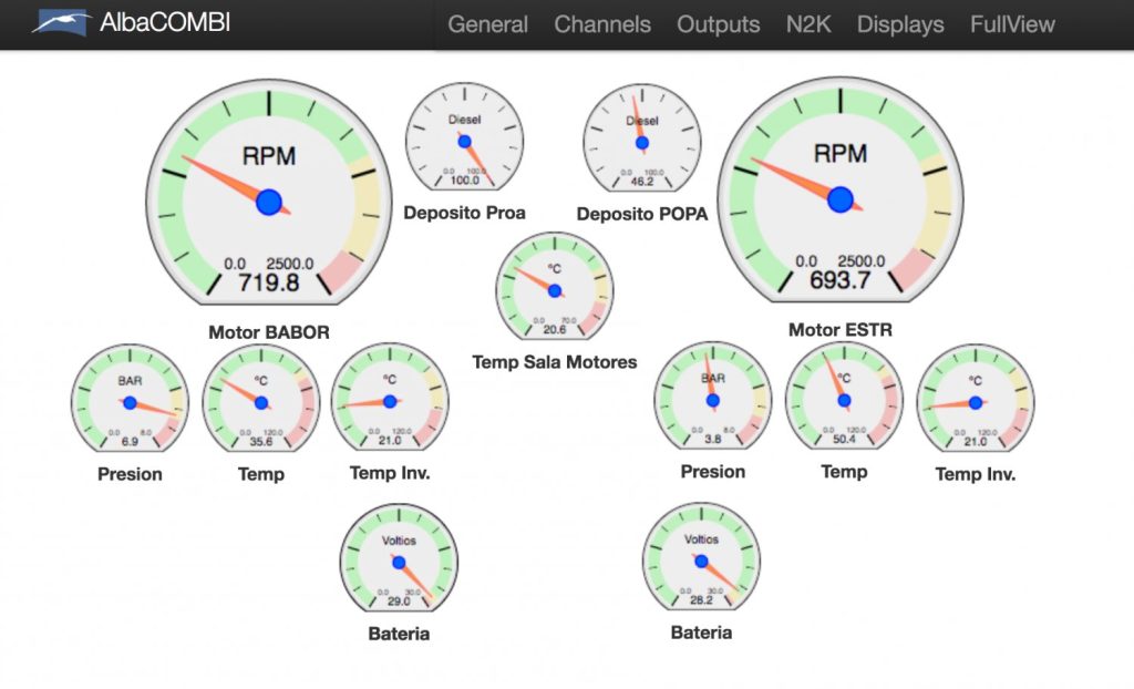 AlbaCombi Analogue to NMEA2000 Converter dashboard